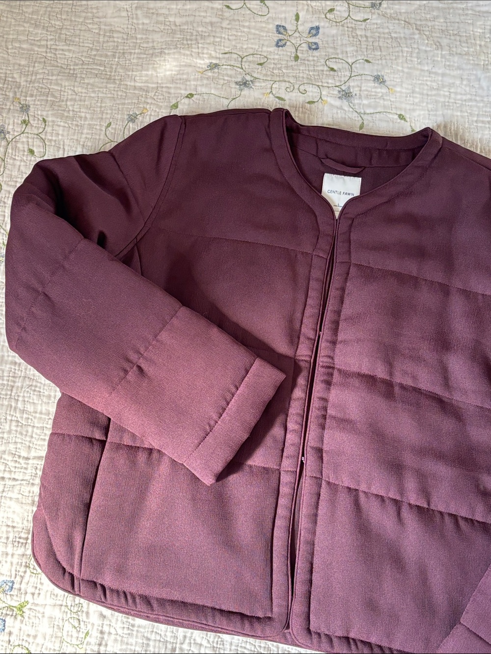 Gentle Fawn Quilted Jacket Burgundy Plum Puffer Lightweight Fall Size L